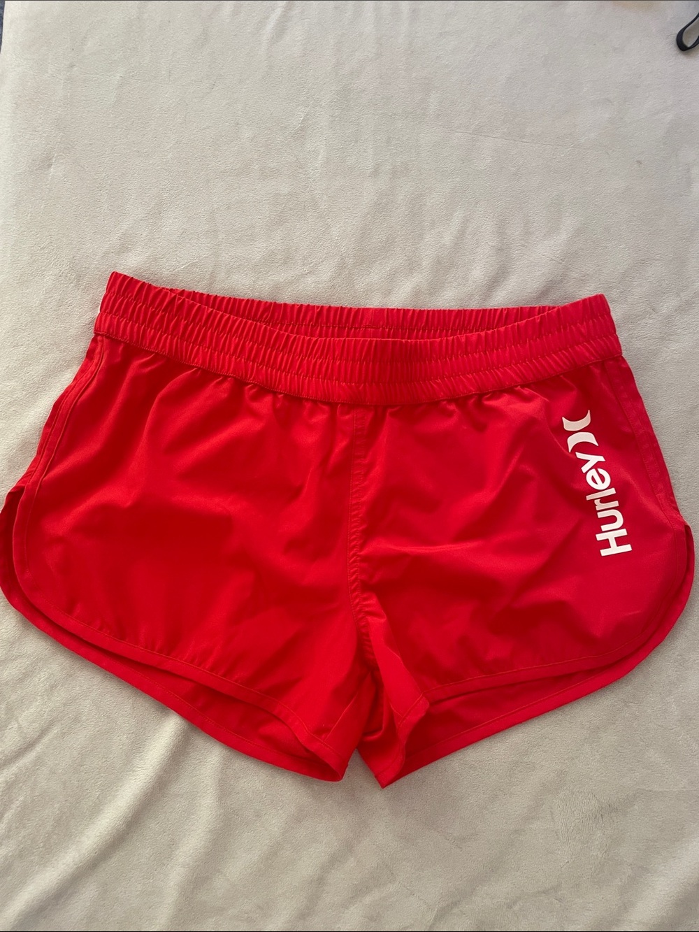 Hurley Women's Red Athletic One-Piece Swim Shorts with White Logo